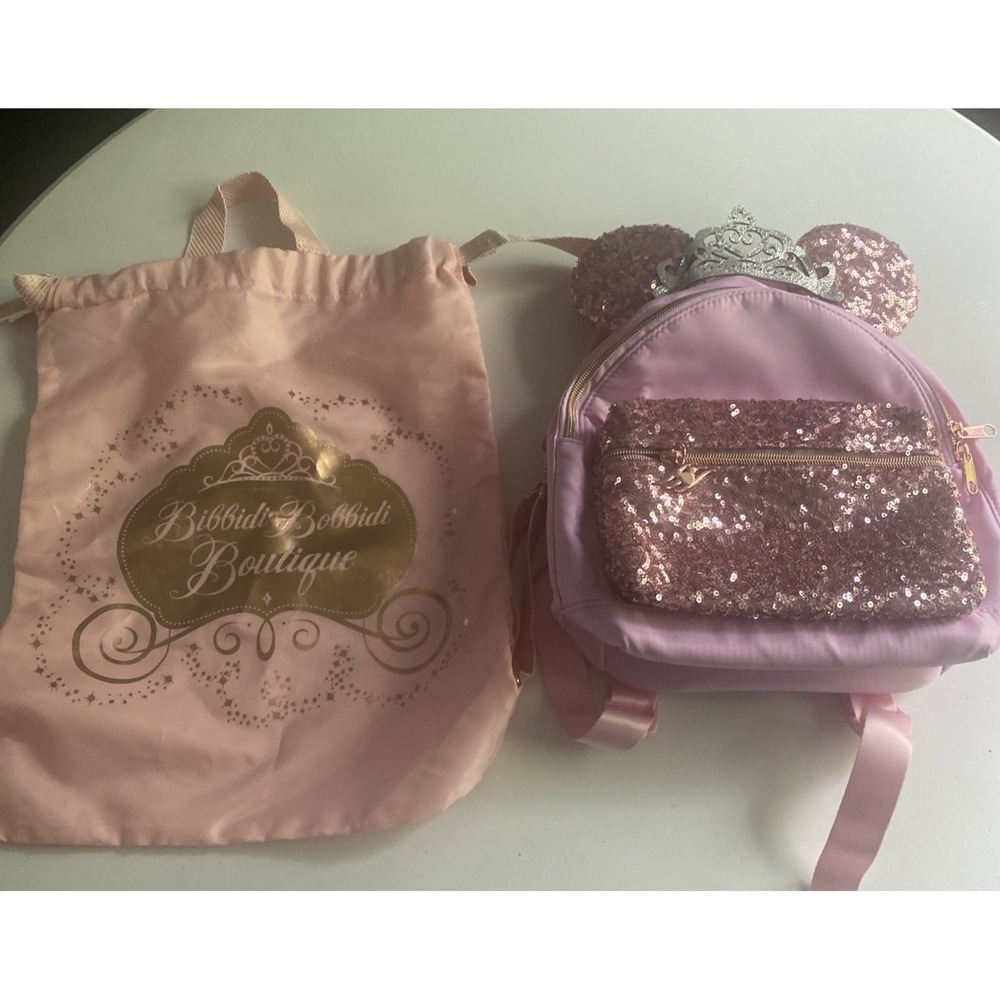 Disney Cruise Line Bibbidi Bobbidi Boutique Backpack PInk Sequins Drawstring
